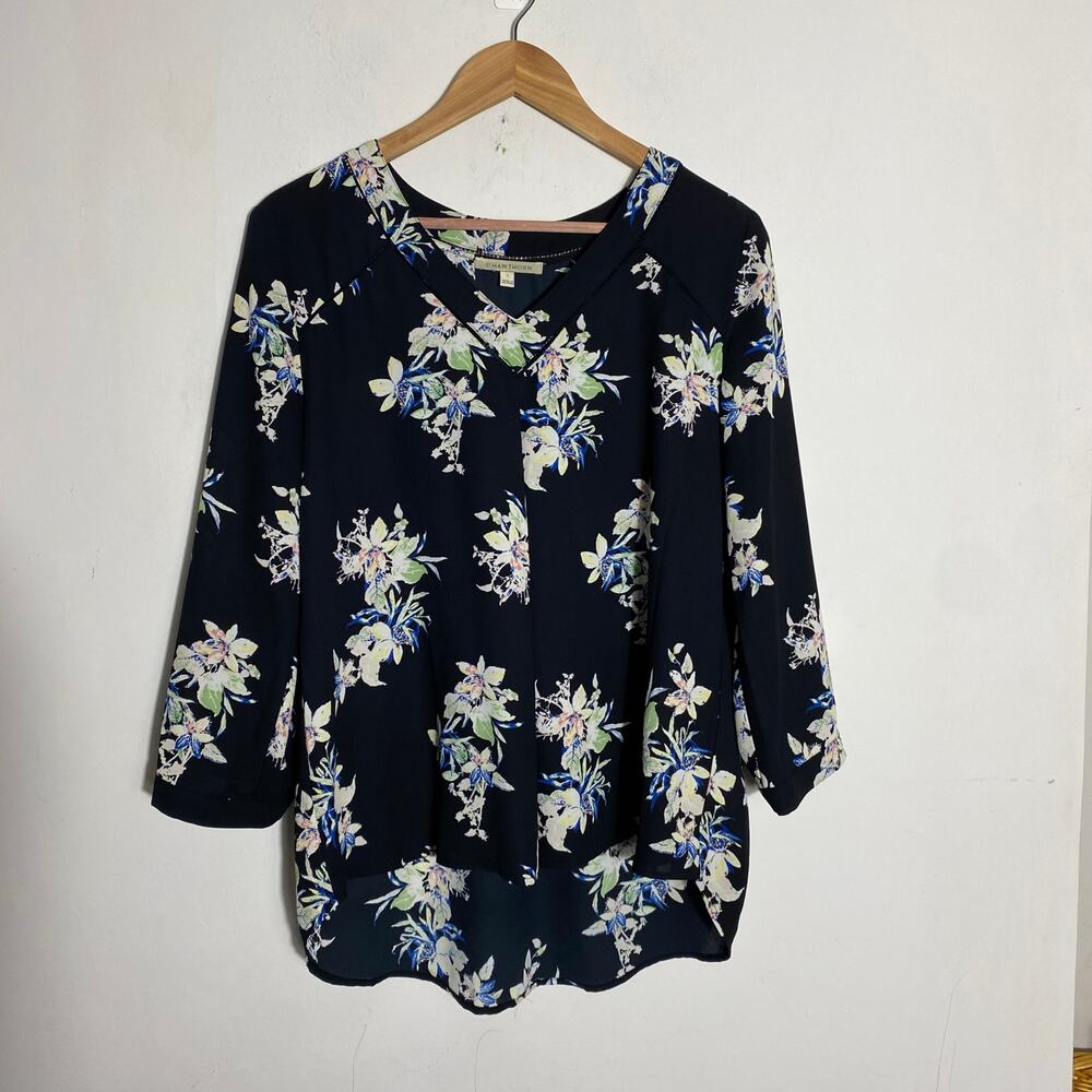 41 Hawthorn Black Floral Blouse SZ L Office Workwear Business Casual Travel‎